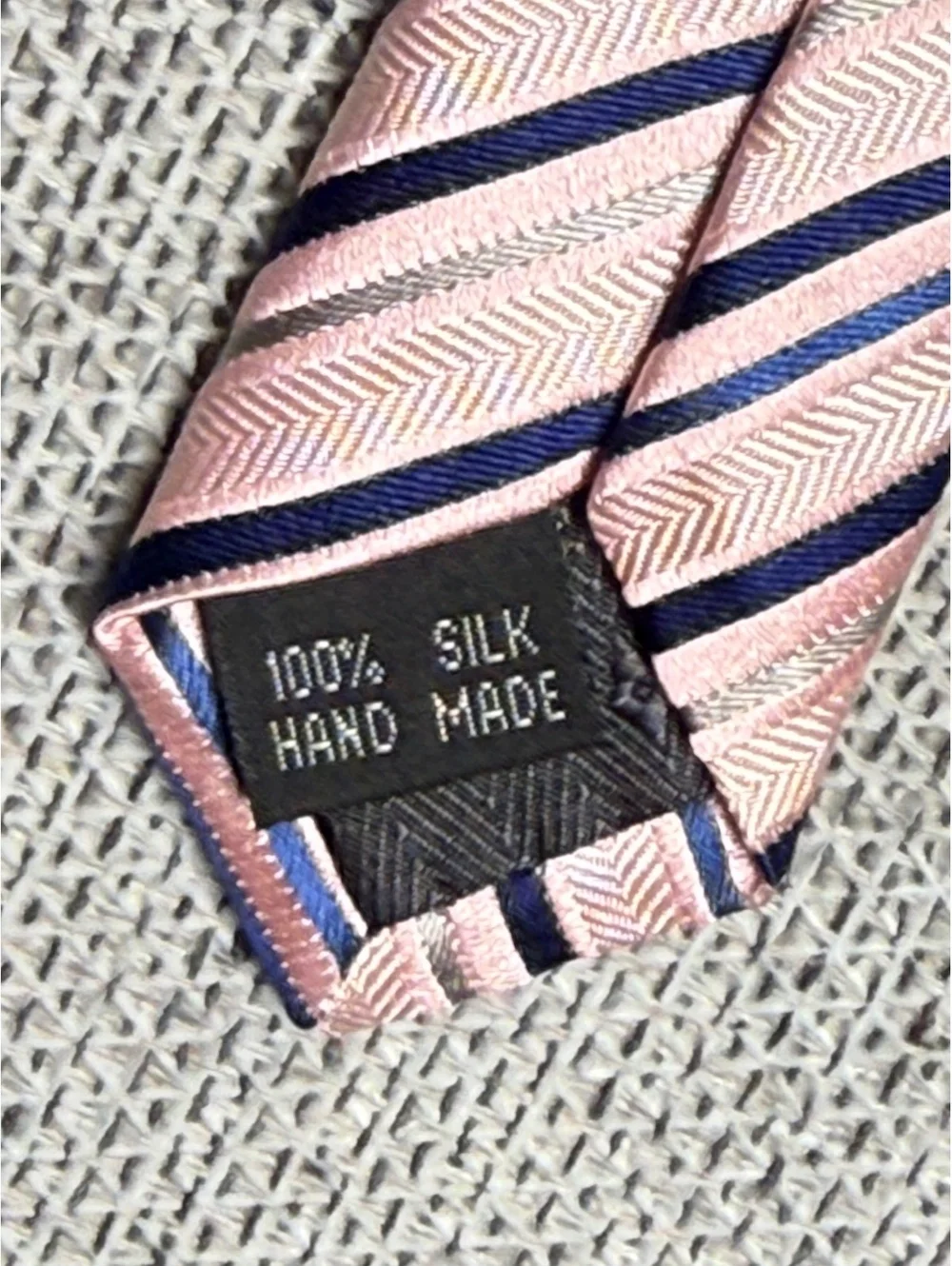 Bruno Pittelli Handmade 100% Silk Pink and Navy Striped Tie
